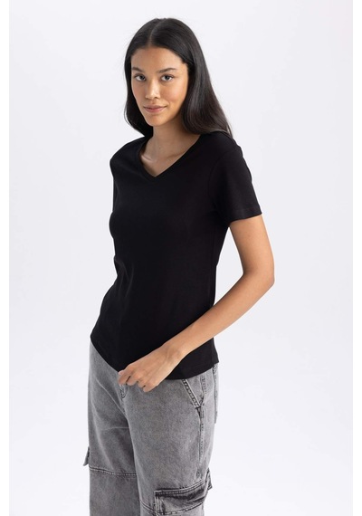 Defacto Slim Fit Kısa Kollu Tişört B0647ax23smbk81 Siyah