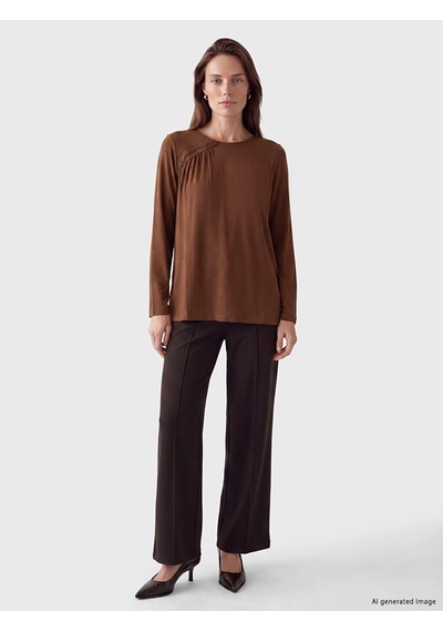 LC Waikiki Lcw Grace Kahverengi Bisiklet Yaka Dantel Detaylı Bluz Brown