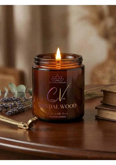 Sandal Ağacı Kokulu Mum- Aromaterapi Mum 100cc- %100 Doğal Soya Wax Mum Amber