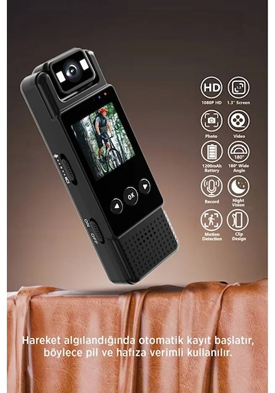 Mini Vücut Kamerası 1080p Hd Video, Fotoğraf, Ses Kaydı, Hareket Sensörü Ve 180 Döner Lens - Wıfı 1