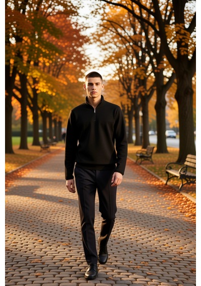 Benerly Erkek Dik Yaka Fermuarlı Standart Kol Polar Sweatshirt Fonksiyone siyah