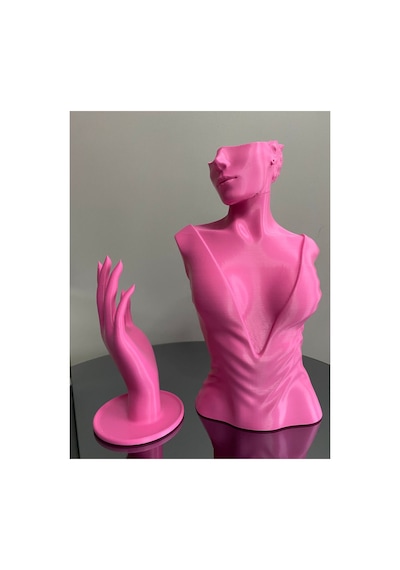 Pembe Renk Dekoratif Takı Mankeni Ve El 2'li Set Takı Teşhir Standı 30 Ve 18 Cm Takı Organizeri Küpe