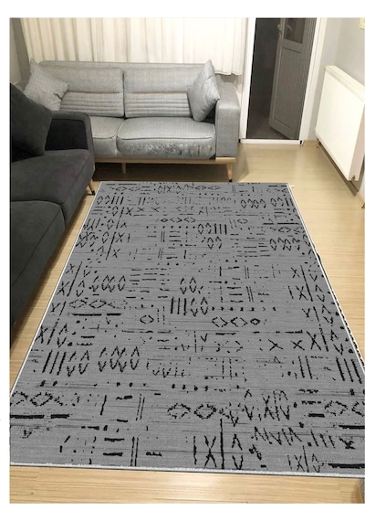 STY Home Gri Dijital Baskı Salon Halısı Kaymaz Tabanlı Yıkanabilir Halı Yolluk1 Gri