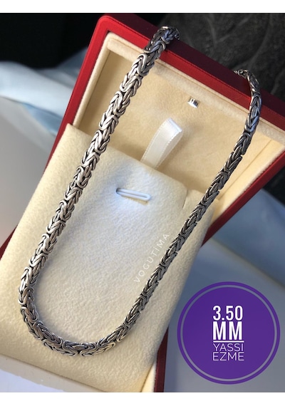 Erkek Gümüş Kolye - 3.5mm Yassı Ezme Kral Model • Işıklı Kutuda • Sevgiliye • Eşe • Babaya Hediye
