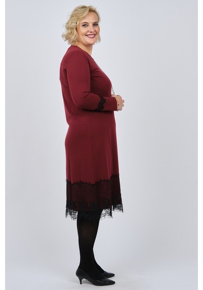 Ced Kadın Dantel Detaylı Aksesuarlı Elbise 47220585 Bordo Bordo