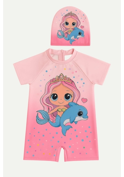 My Kids Wear Kız Çocuk Dalgıç Kumaş Gizli Fermuarlı Boneli Mayo Takımı 3-10 Yaş 11937 Toz Pembe