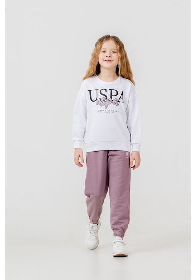 U.s. Polo Assn. 2700 Nakışlı Kız Çocuk Beyaz Uzun Kol Eşofman Pijama Takımı
