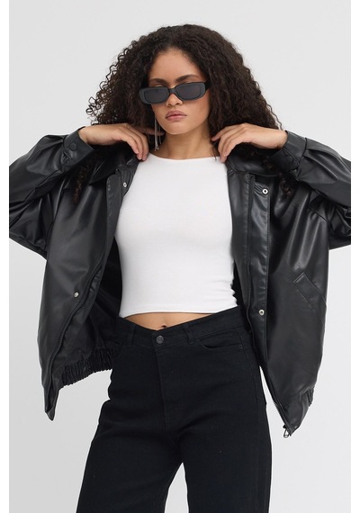 Prifaldi Pb Oversize Siyah Deri Ceket Siyah