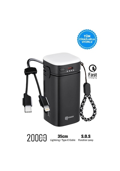 Intouch 20000 Mah 22.5w Pd Hızlı Kablolu Kamp Lambası Outdoor Serisi Powerbank Siyah