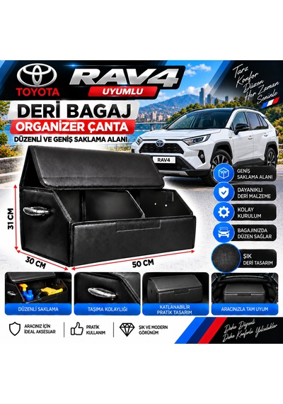 Toyota Rav4 Uyumlu Oto Bagaj Organizeri Deri Bagaj Kutu Çanta 1