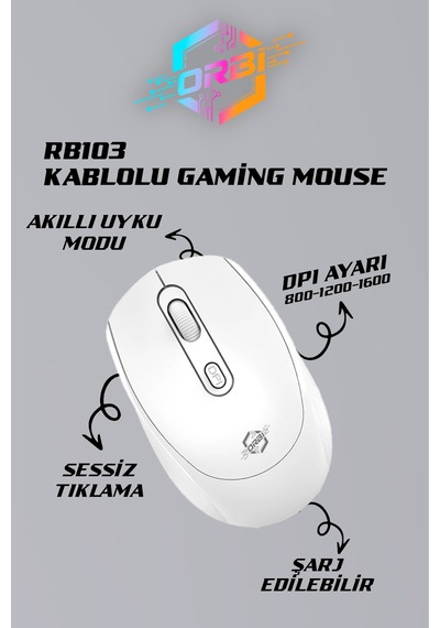 Profosyonel Bluetooth Şarj Edilebilir Kablosuz Ve Çift Mod Sessiz Mouse 800 - 1200 - 1400 Dpı Rb101
