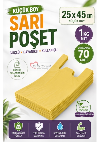 Kalın Sarı Poşet Küçük Boy 25x45 Cm 1 Kg Market Manav Poşeti Hışır Atlet Poşet Çöp Poşeti