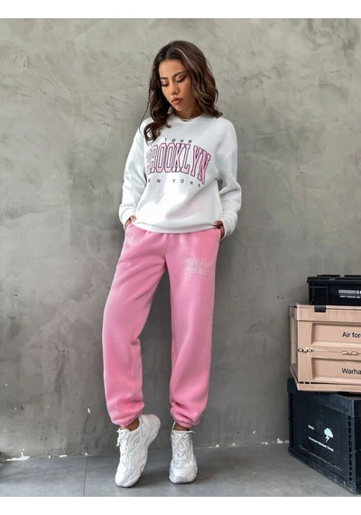 Kadın Brooklyn Baskılı Eşofman Takımı Beyazpembe