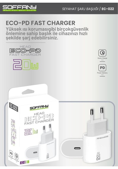 Soffany Ec-022 Eco-pd 20w Süper Hızlı Şarj Adaptörü - Lisinya Beyaz