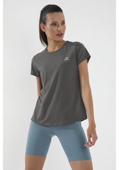 Tommy Life Koyu Gri Basic Kısa Kol Standart Kalıp O Yaka Kadın T-shirt - 97144 Haki