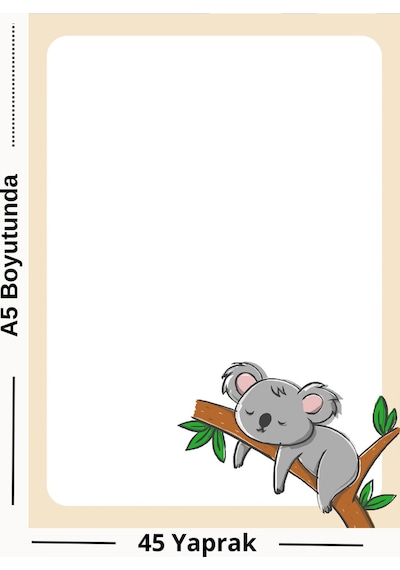 Koala Temalı A5 Not Defteri 45 Yaprak Çok Renkli