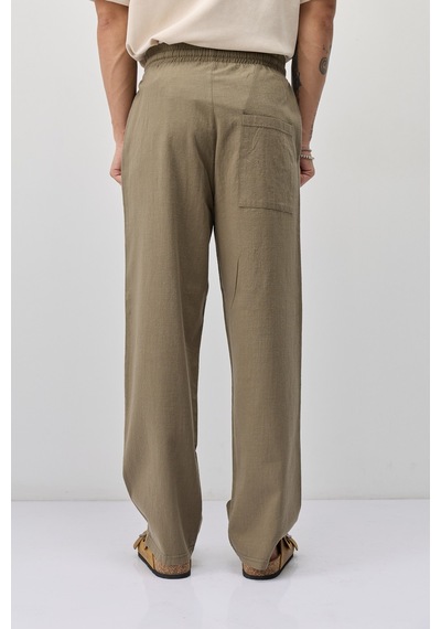 Vamos Bağcıklı Baggy Fit Keten Pantolon Haki