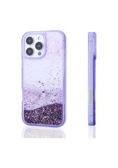 Lexroo İphone 16 Pro Max Sıvılı Simli Şeffaf Arka Yüzey Keto Silikon Tpu Kılıf - Mor