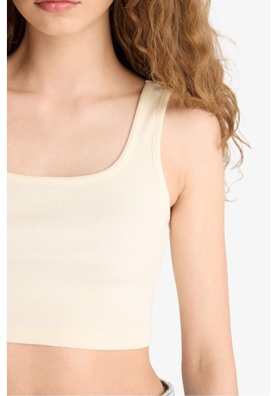 Defacto Fitted Kare Yaka Fitilli Kaşkorse Crop Atlet X8330az25smer144 Ekru