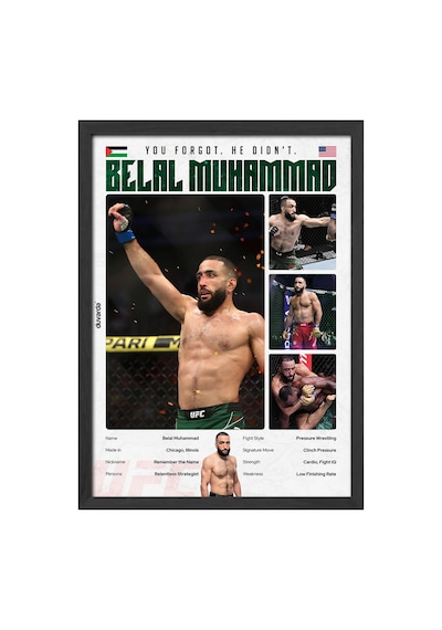 Belal Muhammad Ufc Siyah Ahşap Çerçeveli Poster, Dekoratif Dövüş Duvar Tablosu