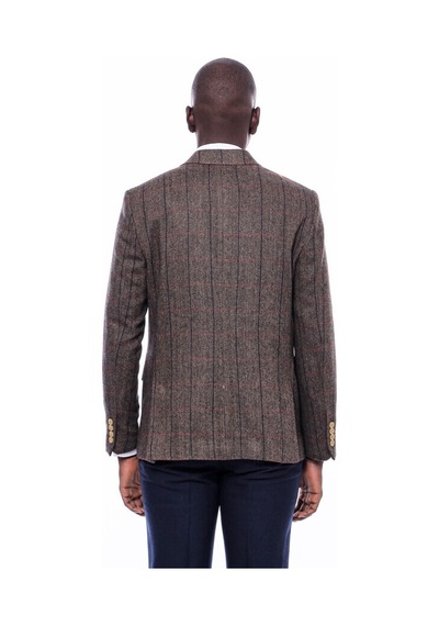 Wessi Ekose Sivri Yaka Slim Fit Kahverengi Ceket 001