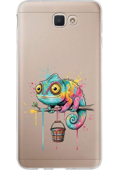 Samsung Galaxy J7 Prime 2 İle Uyumlu Splash Bukalemun Tasarımlı Şeffaf Silikon Kılıf Şeffaf