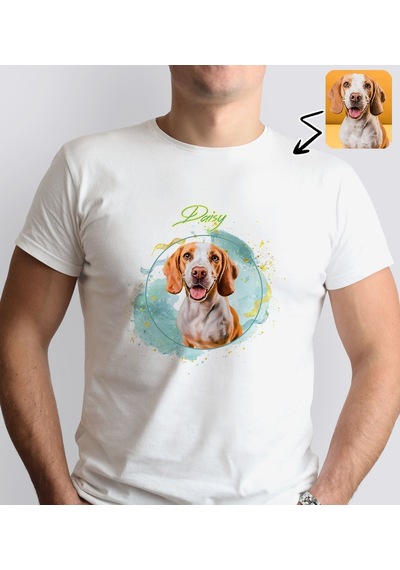 Bk Gift Kişiye Özel Evcil Hayvan Tasarımlı Erkek Beyaz Tişört-1, Sevgiliye Hediye, Arkadaşa Hediye, Trend T-shirt Medium