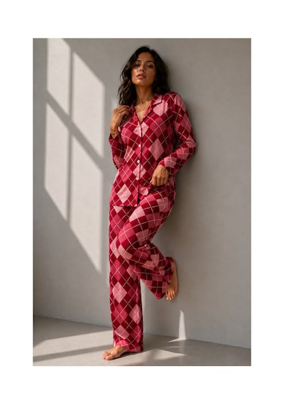 Fit Women Kadın Uzun Kol Pamuklu Kırmızı Pijama Takımı