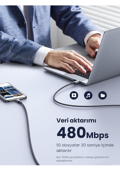 100w Usb C Kablosu Pd3.0 Hızlı Şarj Kablosu Pps İphone 15 Pro Max Macbook Pro M2 Macbook Air M2 Galaxy S25 Ultra İle Uyumludur. 3m