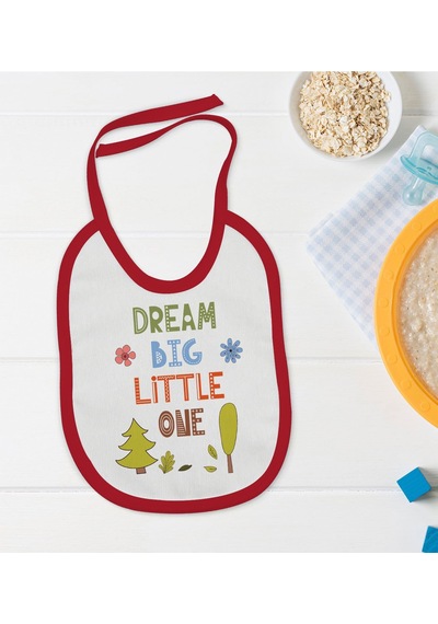BK Kids Dream Big Little One Tasarımlı Kırmızı Bebek Mama Önlüğü- Kırmızı