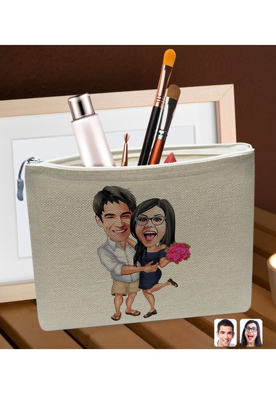 Bk Gift Kişiye Özel Sevgililer Karikatürlü Keten Makyaj Çantası, Sevgiliye Hediye, Arkadaşa Hediye, Sevgililer Günü Hediyesi, Doğum Günü Hediyesi-3