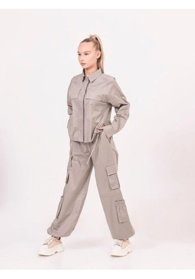 Zekids Kız Çocuk Paçası Stoperli Poplin Pantolon-13947-vizon Vizon