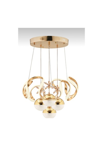 Luna Gold Kristal Çiçek Detaylı 4 Lü Modern Sarkıt Avize Salon Ve Yemek Odası Altın Altın
