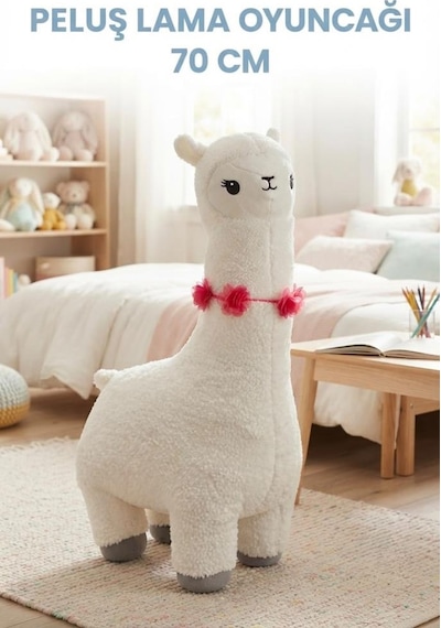 Beyaz Peluş Lama 70 Cm Sevimli Ve Konforlu Uyku Yastığı Ve Sarılma Arkadaşı Dekoratif Oyuncak