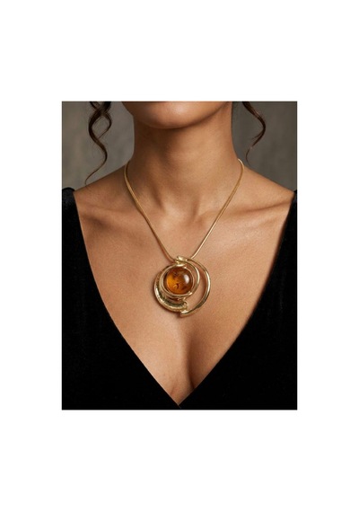 Kadın Amber Taşlı Vintage Tasarım Kolye Altın - 933734964 Altın