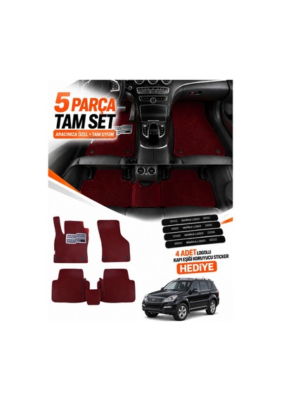 Ssangyong Rexton 2012-2017 Uyumlu Eva Oto Paspas Metal Topukluklu Havuzlu 5 Parça Bordo