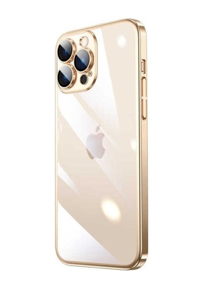 Apple Uyumlu iPhone 14 Pro Max Kılıf Sert Pc Renkli Çerçeveli Zore Riksos Kapak Gold