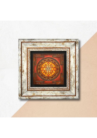 Sri Yantra Taş Duvar Tablosu - Çerçeveli Taş Tablo - Dekoratif Duvar Sanatı - Modern Ev Ve Ofis Duvar Dekoru T1-172