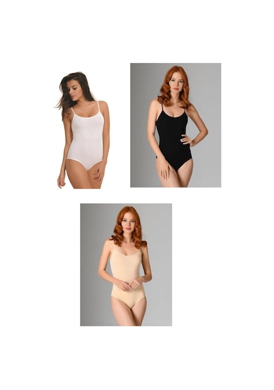 NBB 3'lü Paket Kadın İp Askılı Pamuklu Likralı Çıtçıtlı Body 001