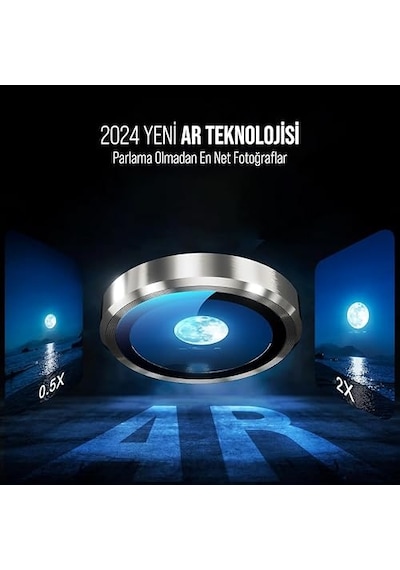 Apple Kolay Kurulum Safir Parmak İzi Bırakmayan Anti-reflective Kamera Lens Koruyucu Titanyum Gri, Apple iPhone Uyumlu 16 Pro Max/