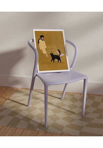 Çerçevesiz Poster Kedi Ve Kadın İllüstrasyon