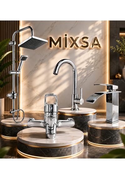 Premium 4'lü Set Robot Duş Seti Krom Banyo Bataryası Lüx Mutfak Bataryası Şelale Akışlı Lavabo Bataryası 4'lü Set