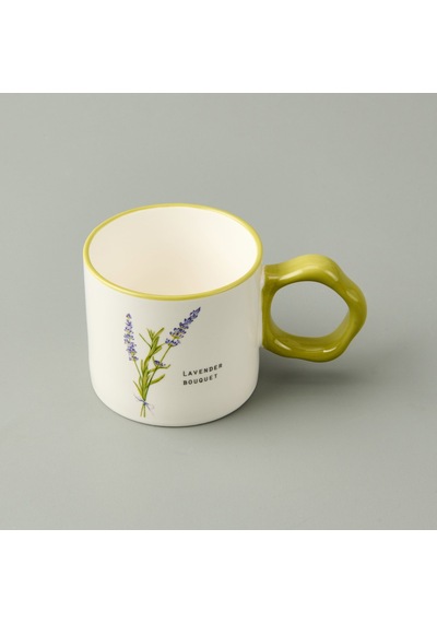 Kitchen Çiçek Desenli Kupa - Beyaz / Yeşil - 310 Ml Renkli