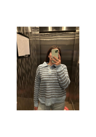 Maison Velora Kadın Mavi Siyah Çizgili Basic Oversize Polo Yaka Yarım Pat Düğmeli Triko Kazak-27aj002 Mavi 923050279 Mavi Maison Velora Kadın Mavi Siyah Çizgili Basic Oversize Polo Yaka Yarım Pat Düğmeli Triko Kazak-27aj002 Mavi 923050279 Mavi