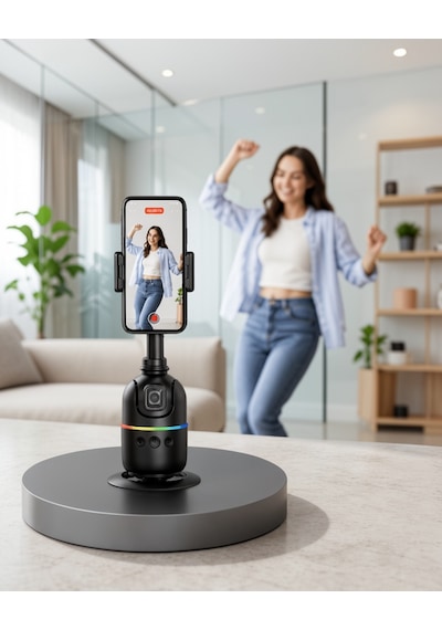 Yapay Zeka Yüz Takipli 360 Derece Dönen Masaüstü Telefon Sabitleyici