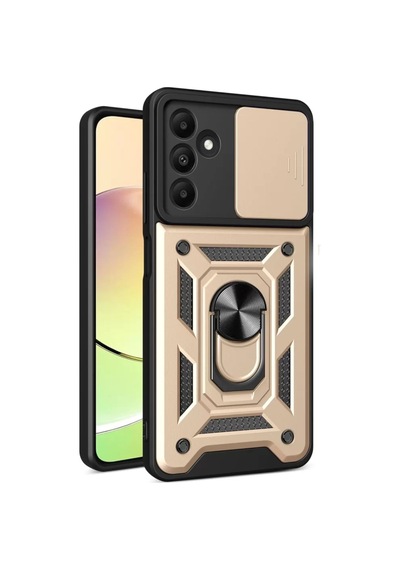 Newface Samsung Galaxy M15 Kılıf Pars Lens Yüzüklü Silikon - Gold Altın