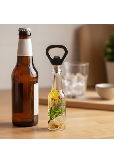 Dekoratif Cam Şişe Şeklinde Manyetik Açacak Buzdolabı Mıknatıslı, Metal Kapak Açacağı, Şık Mutfak Ve Bar Aksesuarı