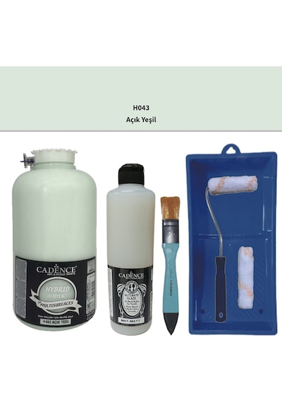 Mobilya Boyası-cadence Multisurface H-043 Açık Yeşil 2000ml Ultimate Vernik Mat 500ml Saten Rulo Set Açık Yeşil