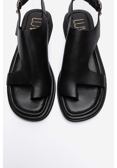 Luvishoes Burley Siyah Cilt Hakiki Deri Parmak Arası Kadın Sandalet