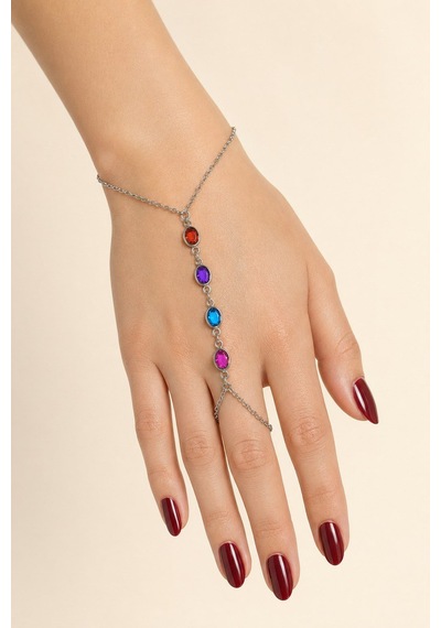 Gümüş Renk Oval Zirkon Taş Çelik Şahmeran - 3895 Çok Renkli